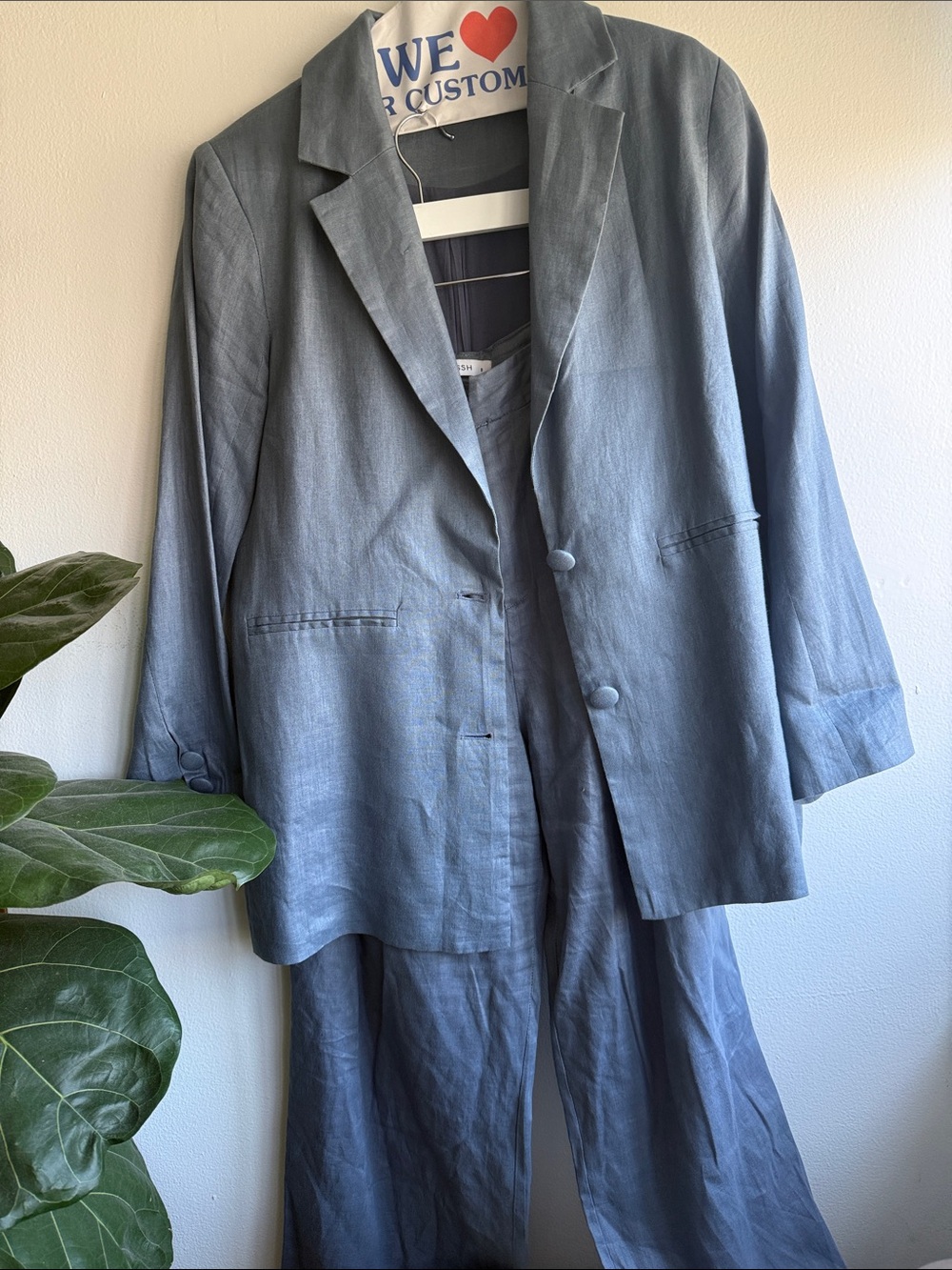 DISSH Linen Suit Slate Gray Wide-Leg Trousers Blazer